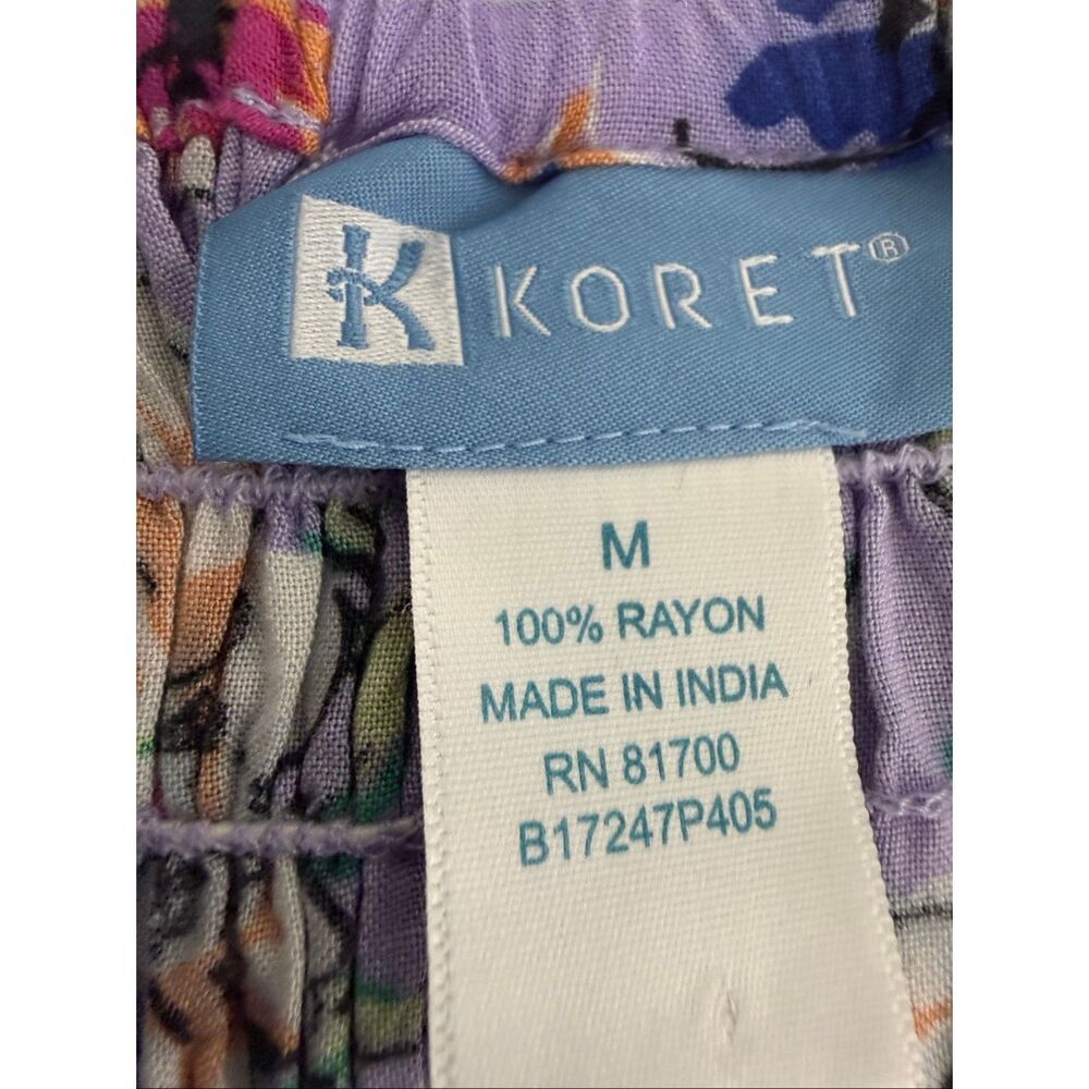 Koret Floral Midi Dress Purple Rayon Sleeveless Button Front Smocked Back Medium - Picture 12 of 13
